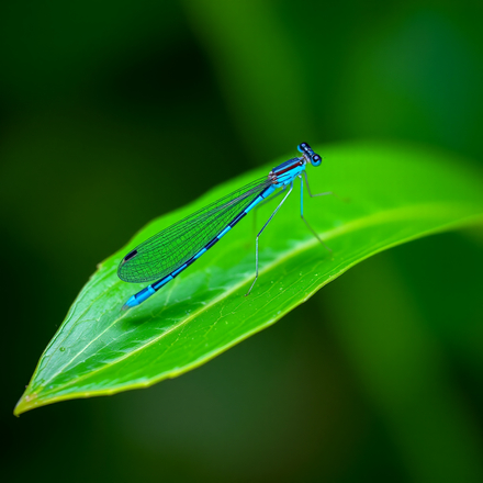 Azure Blue Damselfly on a green leaf